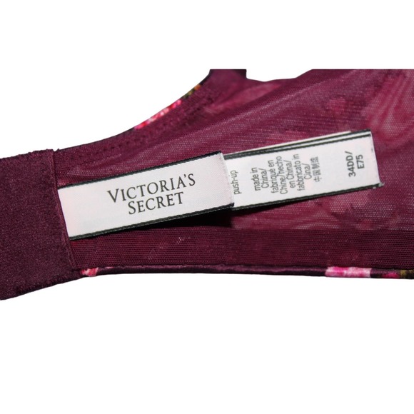 Women's Victoria's Secret Dream Angels Push-Up Bra Red Pink Floral Bra Size 34DD - Picture 3 of 8